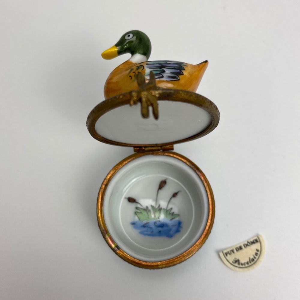 GUC LIMOGES FRANCE MALLARD TRINKET BOX PEINT MAIN - Picture 3 of 6